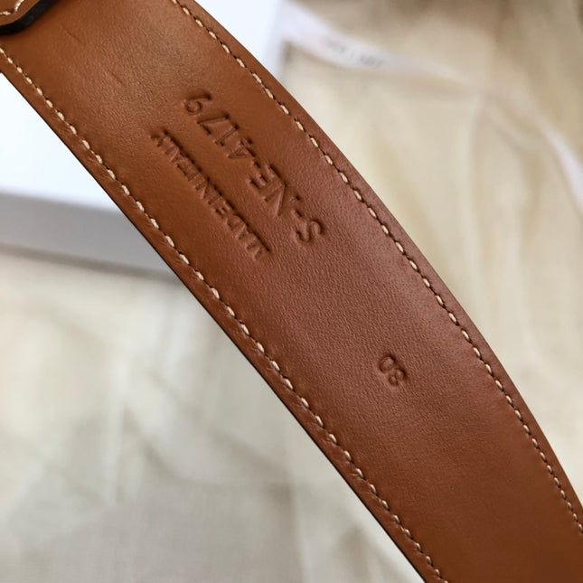 CELINE 25S BELT 25MM IN DARK CARAMEL CALFSKIN GOLD HARDWARE 562437