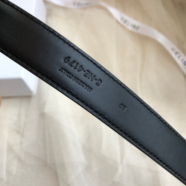 CELINE 25S BELT 25MM IN BLACK CALFSKIN GOLD HARDWARE 562438
