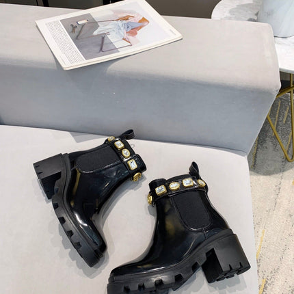 GG CRYSTAL ANKLE BOOTS IN BLACK CALFSKIN GHW