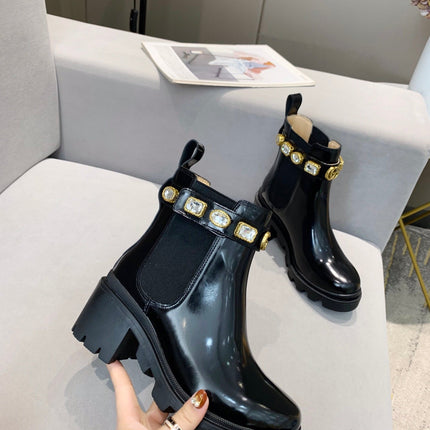 GG CRYSTAL ANKLE BOOTS IN BLACK CALFSKIN GHW