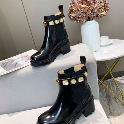 GG CRYSTAL ANKLE BOOTS IN BLACK CALFSKIN GHW