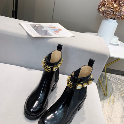 GG CRYSTAL ANKLE BOOTS IN BLACK CALFSKIN GHW