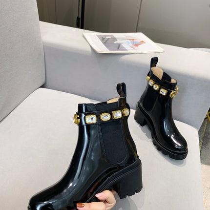 GG CRYSTAL ANKLE BOOTS IN BLACK CALFSKIN GHW