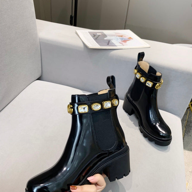 GG CRYSTAL ANKLE BOOTS IN BLACK CALFSKIN GHW