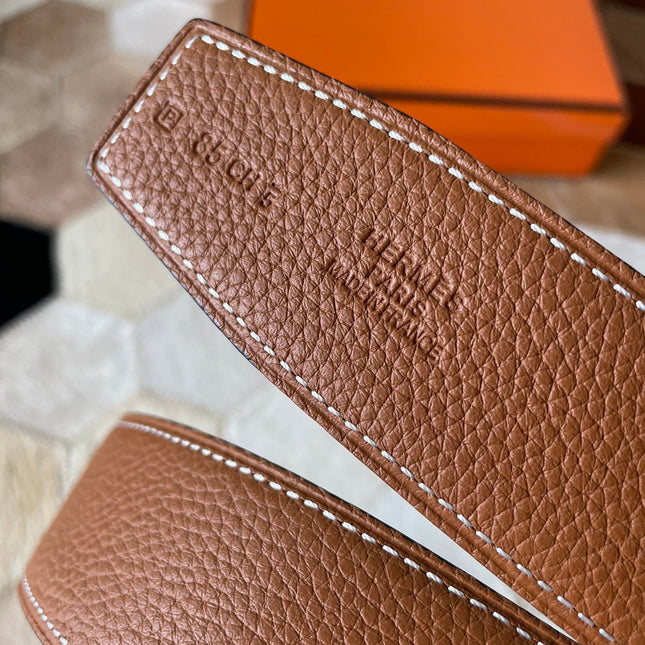 HM CONSTANCE BELT BUCKLE & REVERSIBLE BRONZE BROWN LEATHER STRAP 38MM GOLD HARDWARE