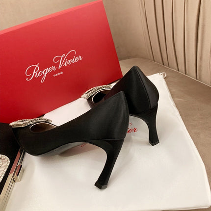 TROMPETTE PUMPS IN BLACK SILK CRYSTAL BUCKLE