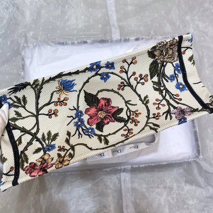 MEDIUM BOOK TOTE BAG 36 IN BEIGE COTTON WITH MULTICOLOR EMBROIDERY