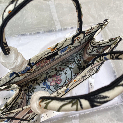 MEDIUM BOOK TOTE BAG 36 IN BEIGE COTTON WITH MULTICOLOR EMBROIDERY