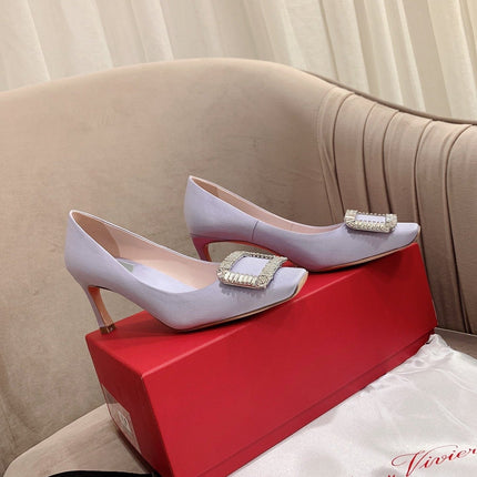 TROMPETTE PUMPS IN LIGHT PURPLE SILK CRYSTAL BUCKLE