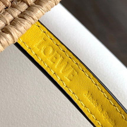 LOEWE 25S BASKET BAG 30 IN NATURAL MIX YELLOW RAFFIA CALFSKIN SHOULDER STRAP