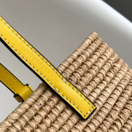 LOEWE 25S BASKET BAG 30 IN NATURAL MIX YELLOW RAFFIA CALFSKIN SHOULDER STRAP