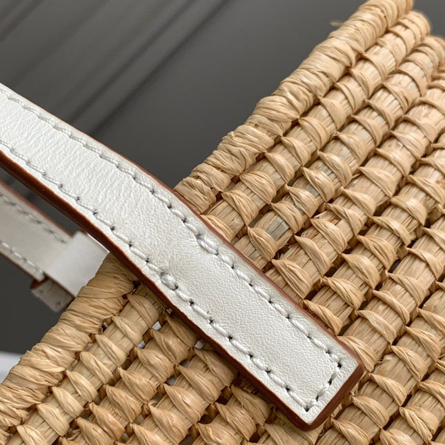 LOEWE 25S BASKET BAG 30 IN NATURAL MIX WHITE RAFFIA CALFSKIN SHOULDER STRAP