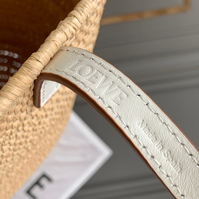 LOEWE 25S BASKET BAG 30 IN NATURAL MIX WHITE RAFFIA CALFSKIN SHOULDER STRAP