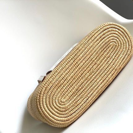 LOEWE 25S BASKET BAG 30 IN NATURAL MIX WHITE RAFFIA CALFSKIN SHOULDER STRAP
