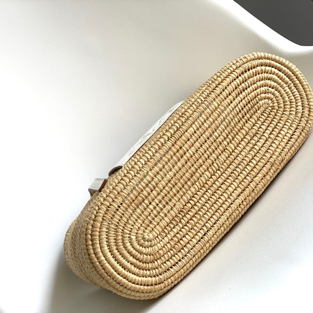 LOEWE 25S BASKET BAG 30 IN NATURAL MIX WHITE RAFFIA CALFSKIN SHOULDER STRAP