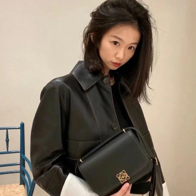 LOE GOYA BAG 18 IN BLACK SILK CALFSKIN