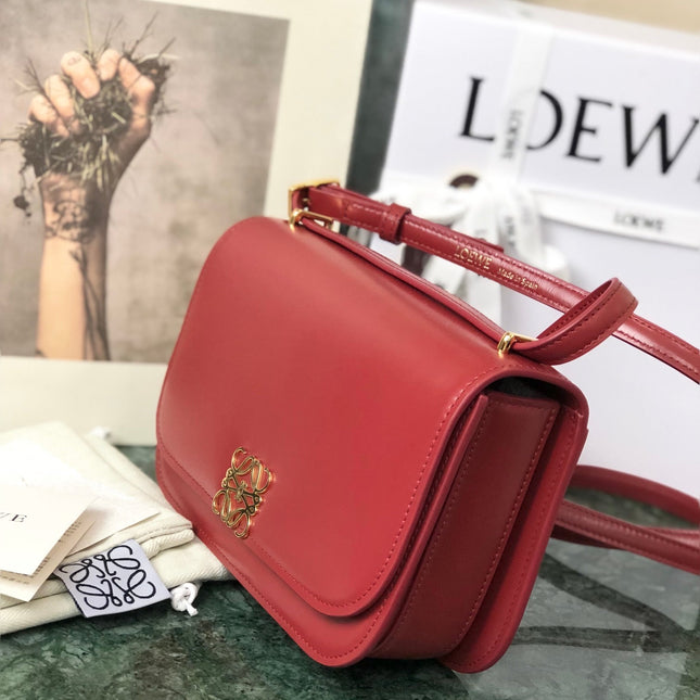 LOE GOYA BAG 18 IN CHERRY RED SILK CALFSKIN