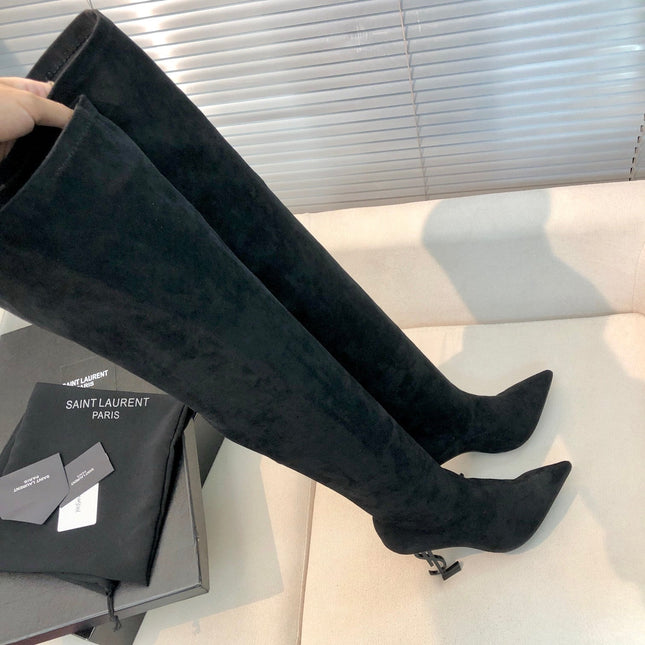 OPYUM THIGH HIGH BOOTS IN BLACK VELVET