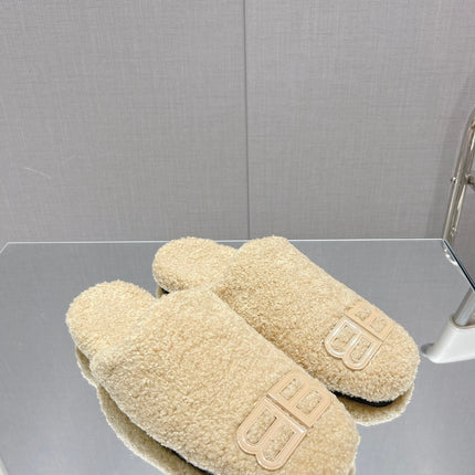 BALENCIAGA 25S MULES IN BEIGE WOOL WITH LOGO