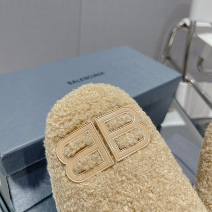 BALENCIAGA 25S MULES IN BEIGE WOOL WITH LOGO