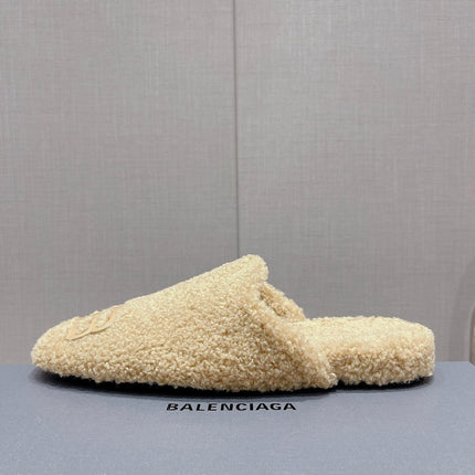 BALENCIAGA 25S MULES IN BEIGE WOOL WITH LOGO