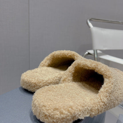 BALENCIAGA 25S MULES IN BEIGE WOOL WITH LOGO