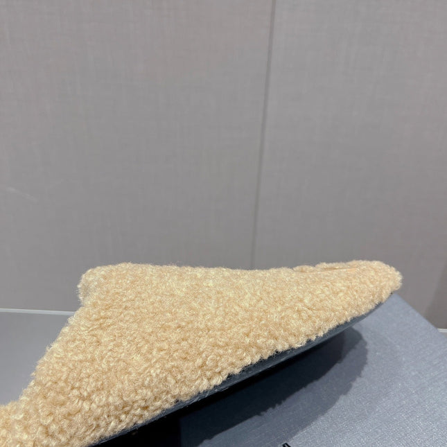 BALENCIAGA 25S MULES IN BEIGE WOOL WITH LOGO