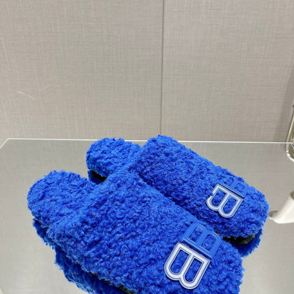 BALENCIAGA 25S MULES IN BLUE WOOL WITH LOGO