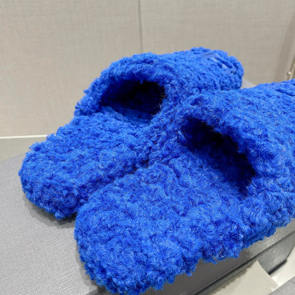 BALENCIAGA 25S MULES IN BLUE WOOL WITH LOGO