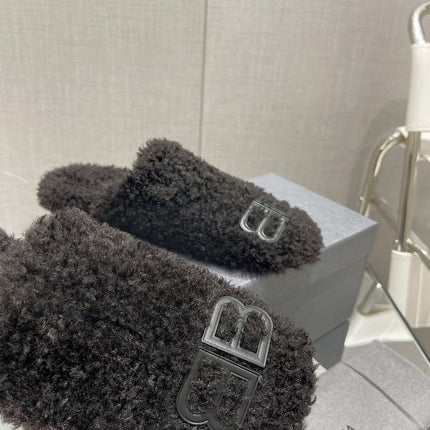 BALENCIAGA 25S MULES IN BLACK WOOL WITH LOGO