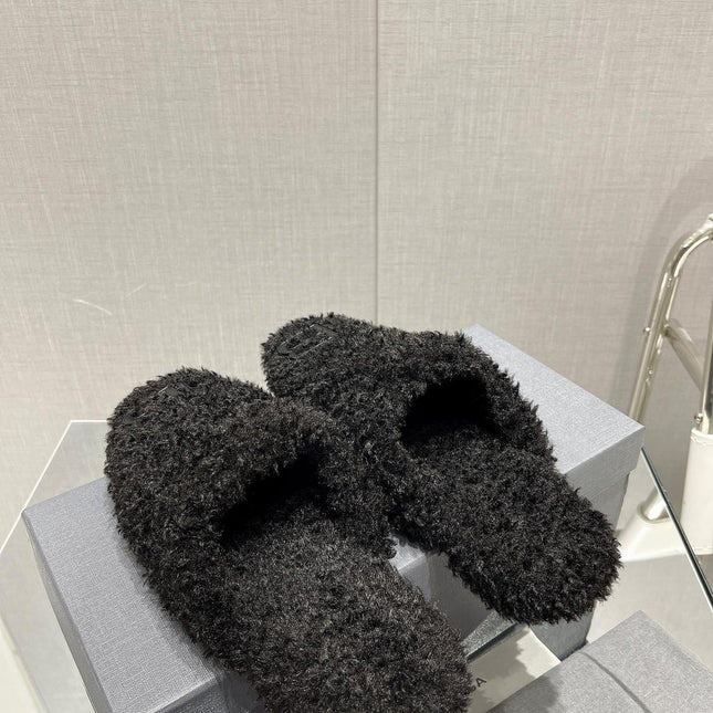 BALENCIAGA 25S MULES IN BLACK WOOL WITH LOGO