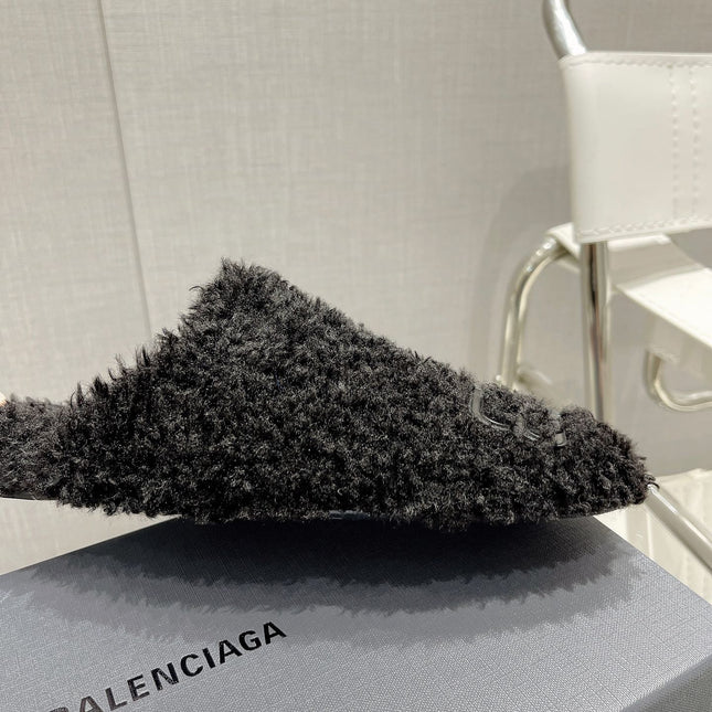 BALENCIAGA 25S MULES IN BLACK WOOL WITH LOGO