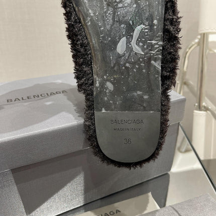 BALENCIAGA 25S MULES IN BLACK WOOL WITH LOGO