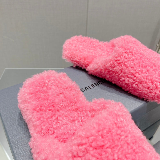 BALENCIAGA 25S MULES IN PINK WOOL WITH LOGO