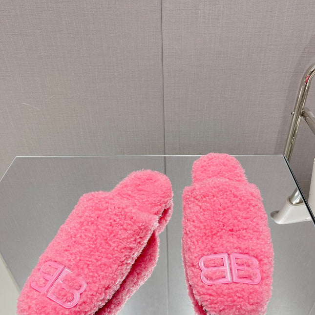 BALENCIAGA 25S MULES IN PINK WOOL WITH LOGO