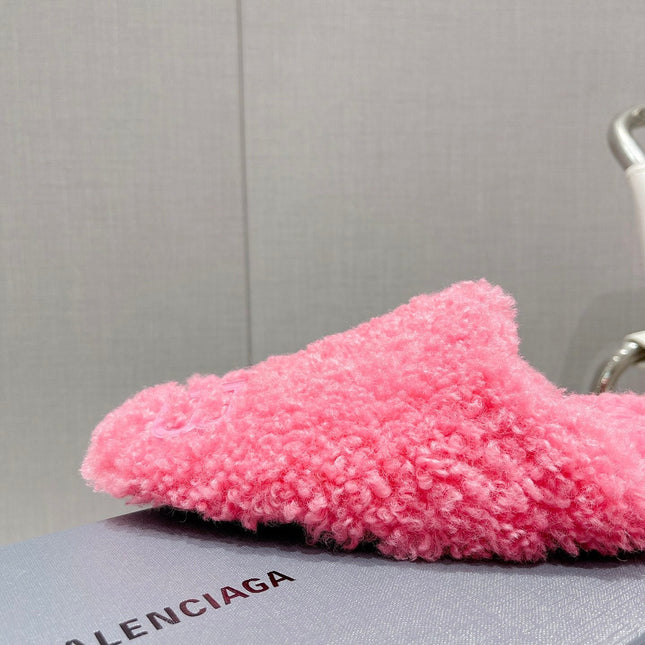 BALENCIAGA 25S MULES IN PINK WOOL WITH LOGO