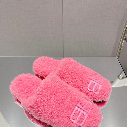 BALENCIAGA 25S MULES IN PINK WOOL WITH LOGO
