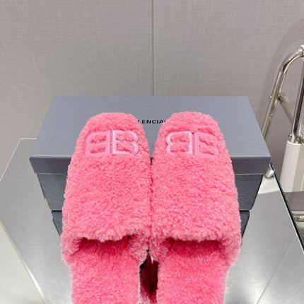 BALENCIAGA 25S MULES IN PINK WOOL WITH LOGO