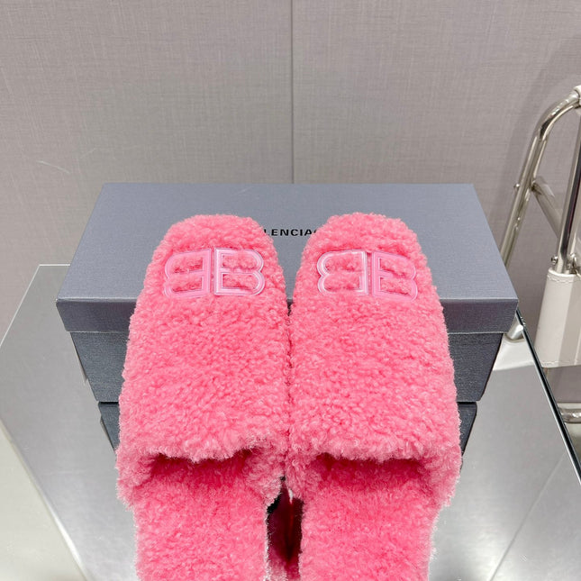 BALENCIAGA 25S MULES IN PINK WOOL WITH LOGO