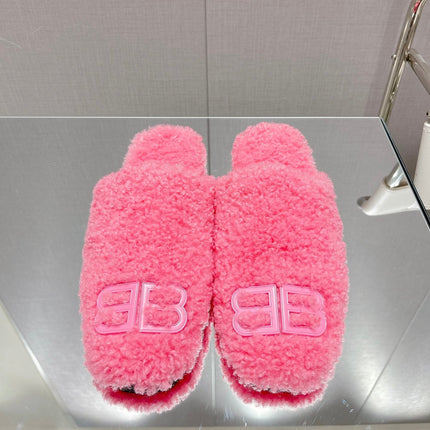 BALENCIAGA 25S MULES IN PINK WOOL WITH LOGO
