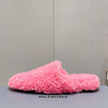 BALENCIAGA 25S MULES IN PINK WOOL WITH LOGO