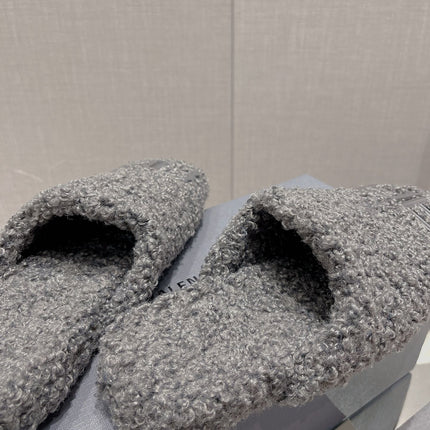 BALENCIAGA 25S MULES IN GRAY WOOL WITH LOGO
