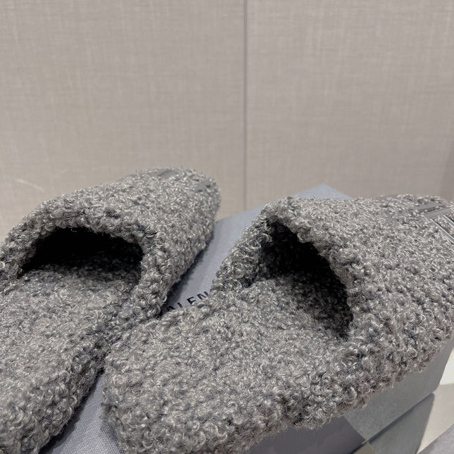 BALENCIAGA 25S MULES IN GRAY WOOL WITH LOGO