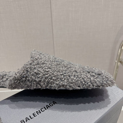 BALENCIAGA 25S MULES IN GRAY WOOL WITH LOGO