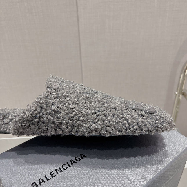 BALENCIAGA 25S MULES IN GRAY WOOL WITH LOGO