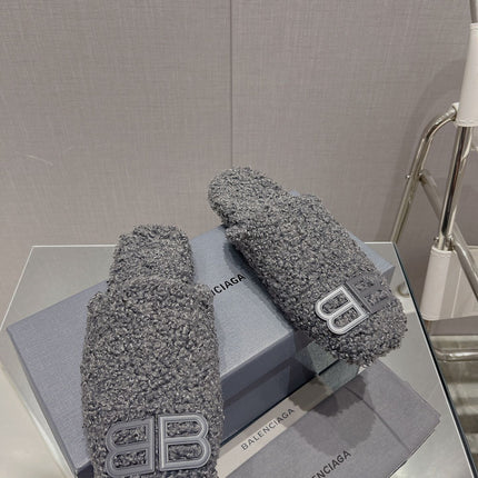 BALENCIAGA 25S MULES IN GRAY WOOL WITH LOGO