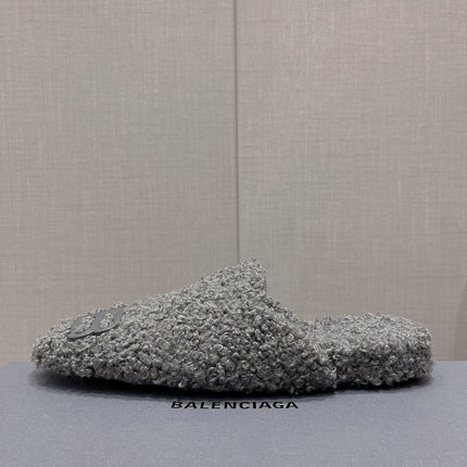 BALENCIAGA 25S MULES IN GRAY WOOL WITH LOGO