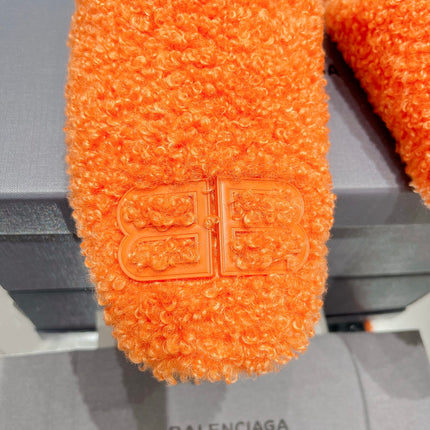 BALENCIAGA 25S MULES IN ORANGE WOOL WITH LOGO