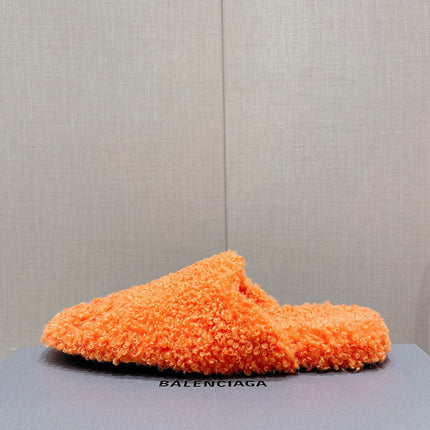 BALENCIAGA 25S MULES IN ORANGE WOOL WITH LOGO