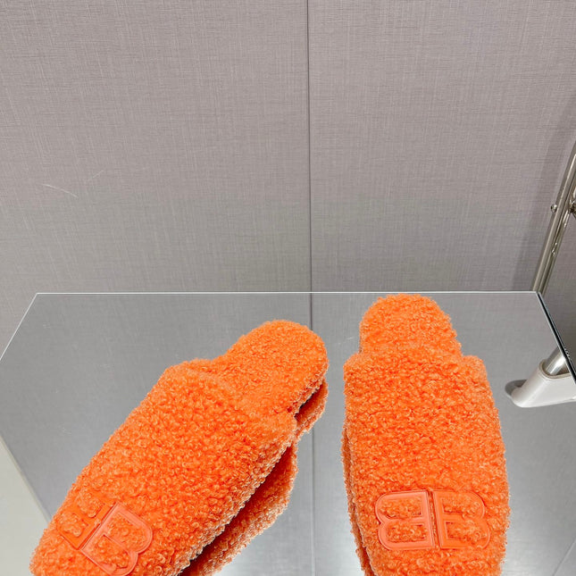 BALENCIAGA 25S MULES IN ORANGE WOOL WITH LOGO